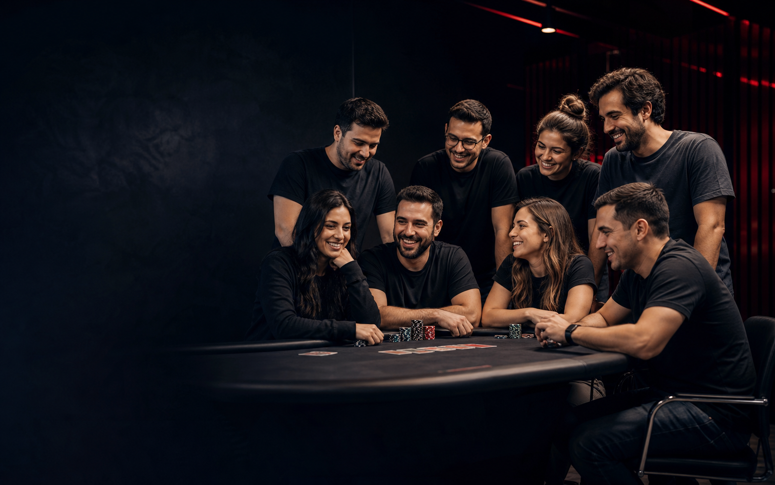 Grupo de jogadores reunido ao redor de uma mesa de poker